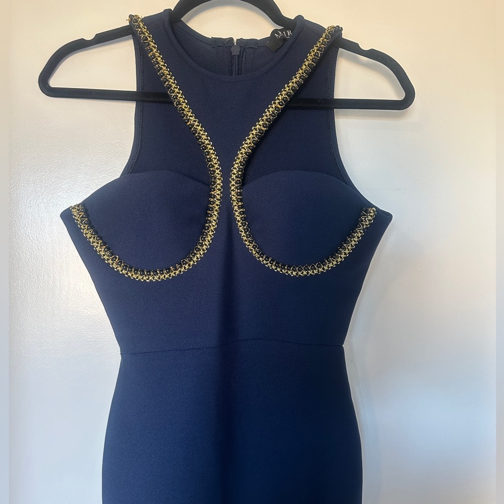 AKIRA Navy and Gold Chain Detail Midi Dress